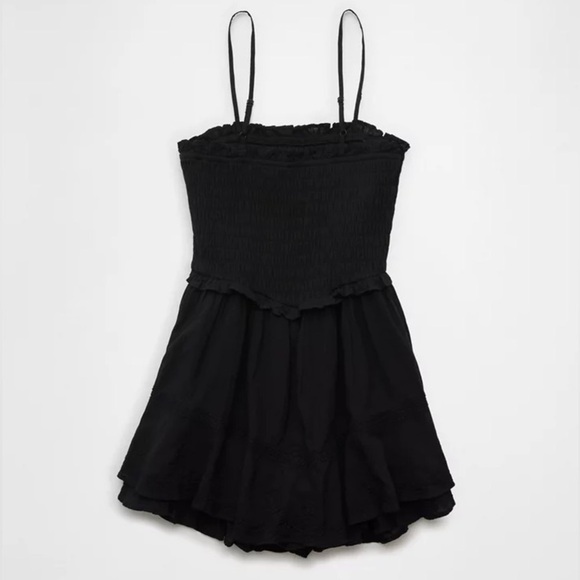 AE American Eagle Black Smocked Bella Ruffle Tiered Romper Playsuit Boho Prairie - Picture 5 of 9